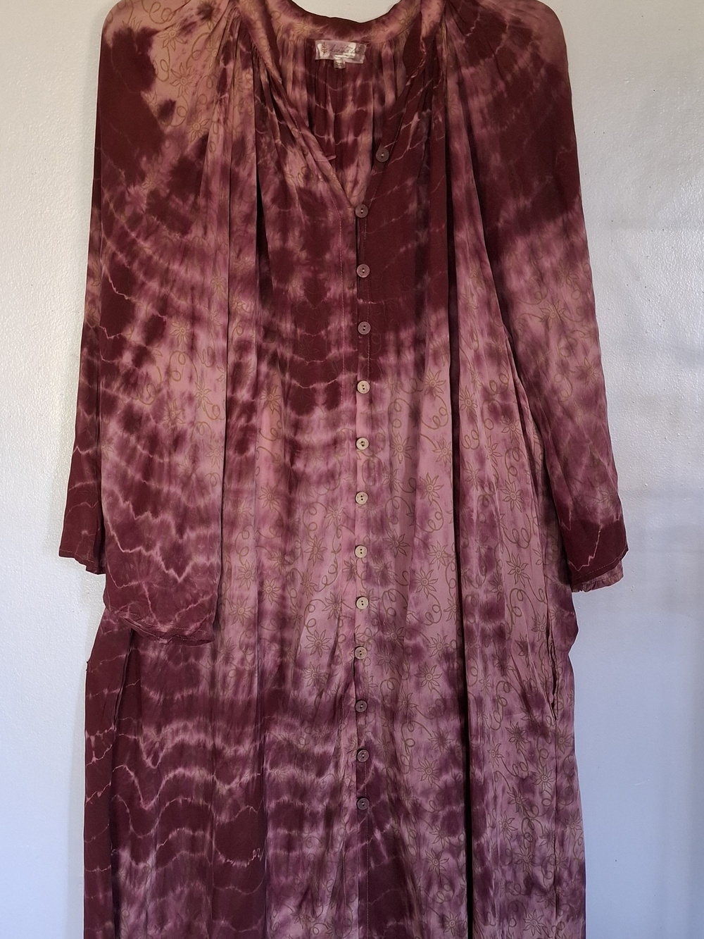 Kantha Bae Free To Be Silk Maxi Dress Duster Burgundy One Size